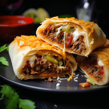 Beef, Bean and Cheese Chimichangas with Green Pepper Salsa 