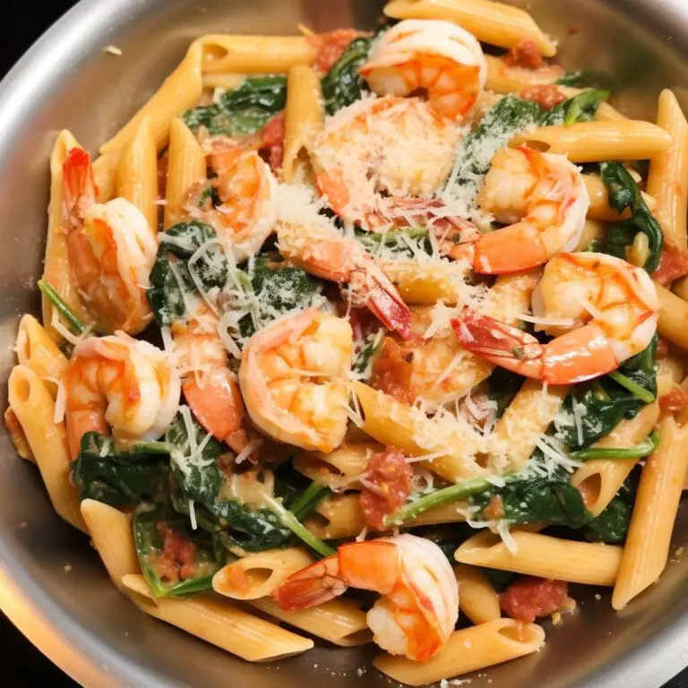 Cheese Shrimp Penne Pasta & Spinach - Life with Susan